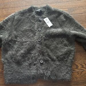 Express Fuzzy Gray Cardigan Sweater